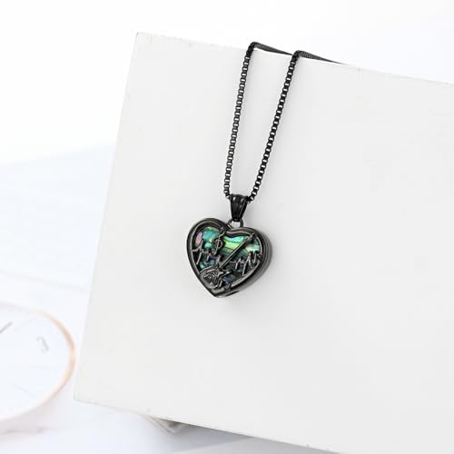 XSMZB Music Note Guitar Cremation Jewelry for Human Pet Abalone Shell Heart Urn Necklace for Ashes Stainless Steel Keepsake Pendant Black