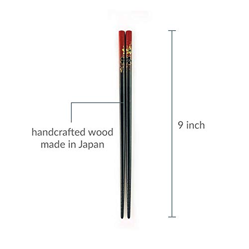 JapanBargain, Travel Chopsticks with Case Reusable Chinese Korean Japanese Bamboo Portable Chop Sticks Utensil Dishwasher Safe Made in Japan (10, Red-Yuzen) 10