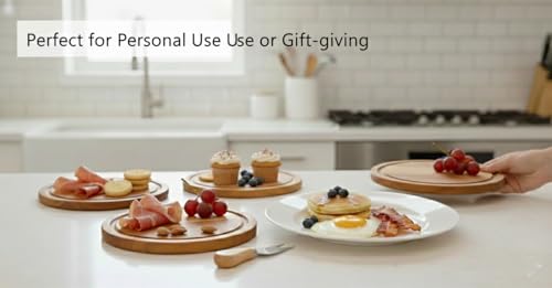 6-Inch Acasia Cheese Board Set with Knife & Fork, Personal Charcuterie Board & Dessert Plate, Reusable PP Storage Box, Gift-Ready for Wedding, Bridal Shower, Baby Shower, Party, 4 Pack Acacia – Honey Amber 4-Pack