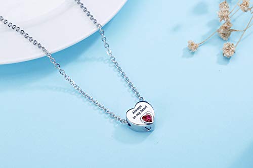 Always in My Heart Urn Necklace for Ashes Birthstone Cremation Jewelry Keepsake Holder Memorial Locket Necklace Pendant January