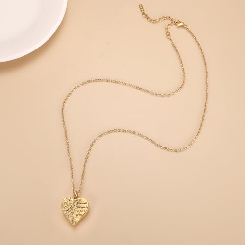 Tree Of Life Urn Necklace For Ashes For Women Girls Mom Stainless Steel Heart Cremation Jewelry For Ashes Of Loved Ones Keepsake Memorial Pendant Gold