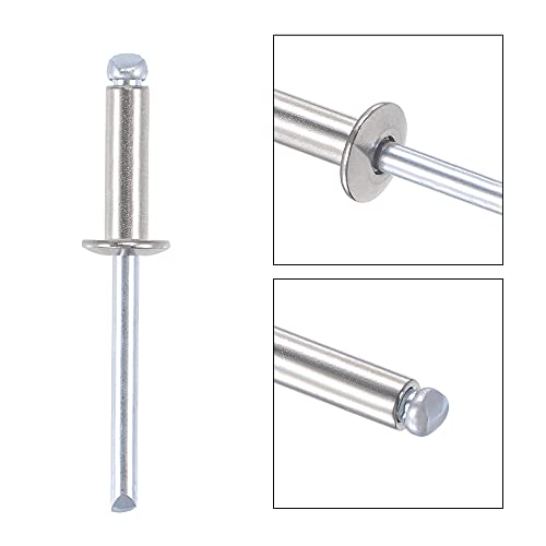 uxcell 304 stainless steel blind rivets, 5mm diameter x 16mm grip length, silver, 50-piece pack