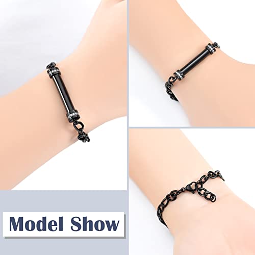 Cylinder Cremation Bracelet for Ashes Urn Jewelry Stainless Steel Memorial Keepsake Urn Bracelet Bangle Ashes Holder Black
