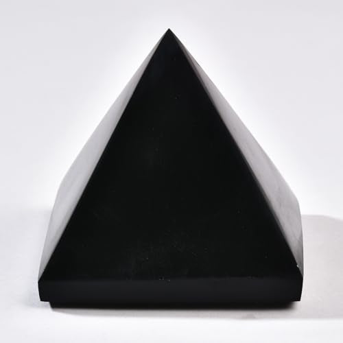 JIC Gem Large Black Obsidian Pyramid Natural Obsidian Stone Crystal Pyramid Reiki Healing Energy Meditation Home Office Desk Decor 80-90 mm / 3.1-3.5 Inch 80-90mm / 3.1-3.5"