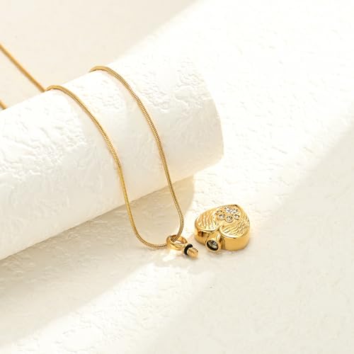 Cremation Jewelry Urn Necklace for Ashes for Pet Dog Paw Print Angel Wing Heart Urn Locket Pendant for Dog/Cat (Gold) Gold