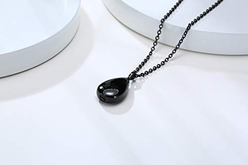 Rockyu Teardrop urn Necklaces for Ashes for Women Stainless Steel Simple Pear Shape Pendant Water Drop Keepsake Memory Dainty Necklace Chain 20 Inch Cremation Jewelry (Black)