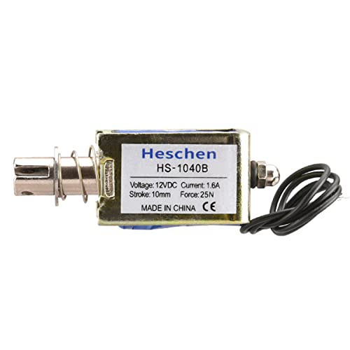 Hechen Solenoid Electromagnet, HS-1040B, DC12V 1.6A 25N, 10mm Hub, Push-Pull Door Lock with Open Frame