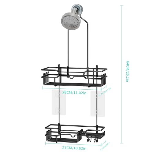 HapiRm Hanging Shower Caddy Organizer - Bathroom Organizer with 12 Hooks and Soap Holder, Rustproof Shower Shelf over Shower Head - Black