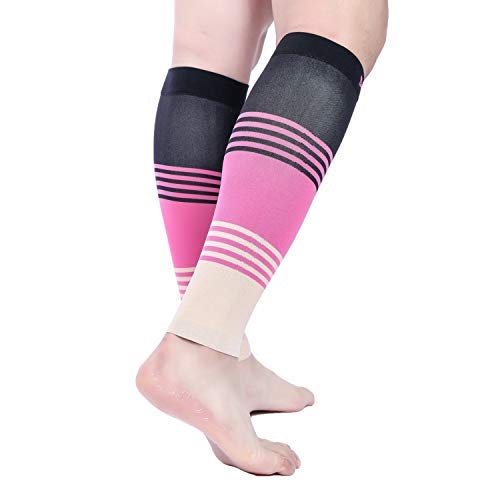 [Australia - AusPower] - Doc Miller Compression Calf Sleeve for Men & Women, Medical Grade, 20-30mmHg Graduated Support for Running, Calf Tear, Shin Splints, Knee High, Calf Sleeves, Stripes Design, Extra Large Size,1 Pair X-Large Black.pink.tan 