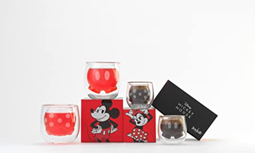 JoyJolt Mickey Pants and Minnie Skirt 3D 7.4oz Double Wall Glass Coffee Cups Set of 2, Disney Coffee Mug, Espresso and Tea Cups, Collection of Double Wall Glasses, Disney Gifts 7.4 Ounces