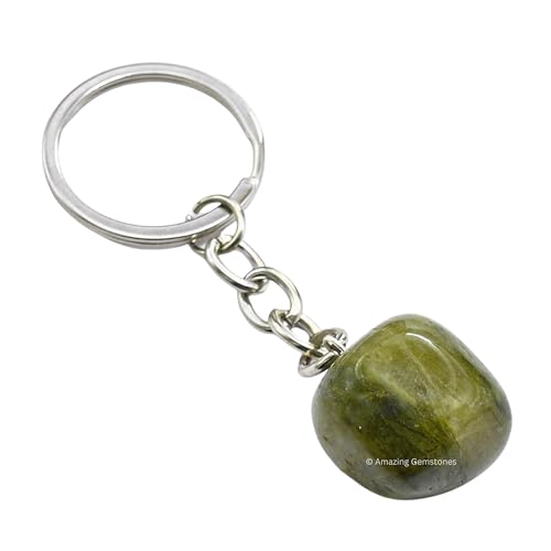 Amazing Gemstone Vesuvianite Crystal Car Key Holder - Crystals and Healing Stones Car Keys Keychain for Gift for Christmas Stockings Stuffers for Women Men Teen Kids (Tumbled Crystal Keychain)