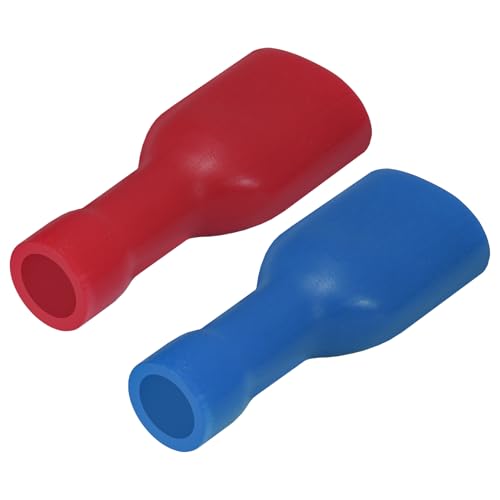 Heschen Quick Coupling Socket Vinyl Fully Insulated, 6.3 x 0.8 mm Cable Lug, Red for 0.5-1.5 mm² (22-16 AWG), Blue for 1.5-2.5 mm² (16-14 AWG), Pack of 100