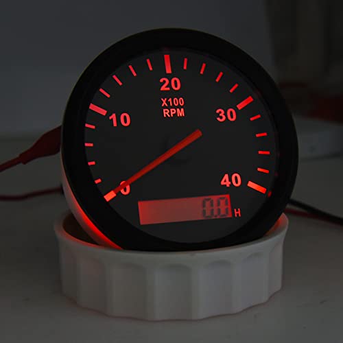 Geloo 85 mm Boat Tachometer Gauge 4000RPM Speedometer Meter Waterproof | For car truck boat diesel engine 0-4000 RPM marine RPM speedometer outboard motor 9-32V