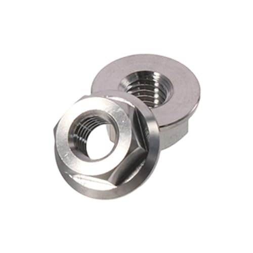 FEIYING M8 titanium hex flange locknuts, DIN6923 full-thread nuts with plain finish, pack of 6