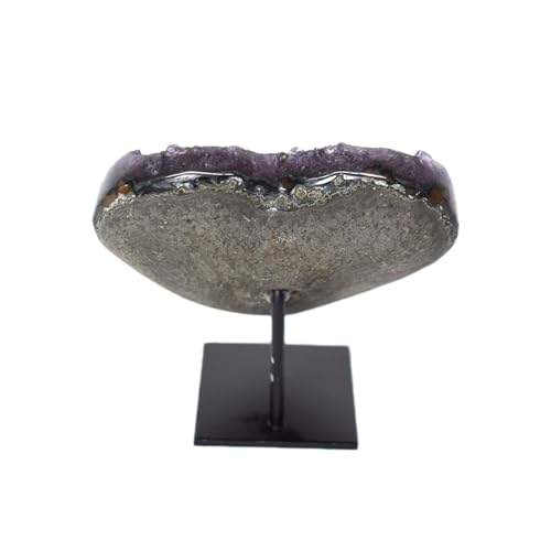 JIC Gem Deep Purple Amethyst Cluster Natural Druzy Heart 3.5" AA Color Beautiful Amazing Geodes Spiritual Healing Home and Office Decor with Base 3.5"