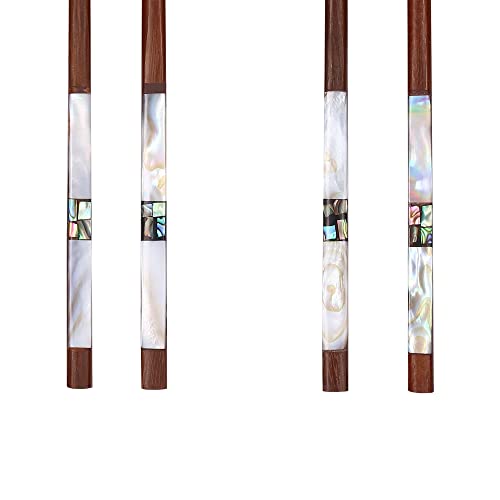 Chopsticks Rose Wood 2 Pairs with Silk Black Box, Chopstick Mother of Pearl Inlay Décor Handmade Restaurant Food Tableware Home Gift Natural Length 9.5 Inch