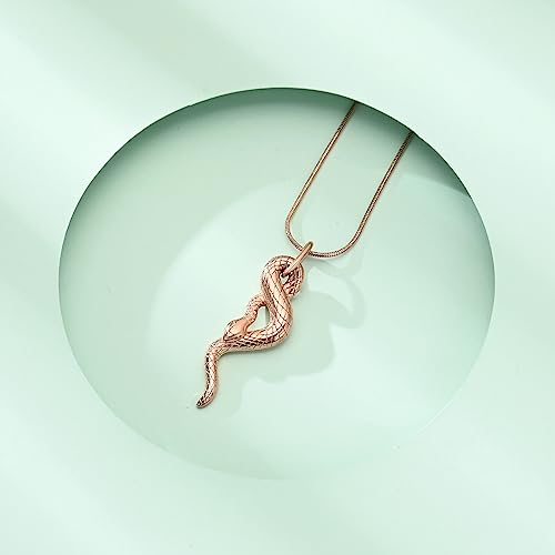 Snake Urn Necklace for Ashes for Men Stainless Steel Cremation Urn Pendant Memorial Locket Ashes Keepsake Cremation Jewelry Rose gold