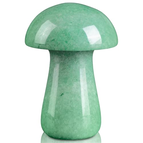 YATOJUZI 2" Mushroom Decor Green Aventurine Natural Healing Crystals Stones Cute Hand-Carved Polished Crystal Stone Gemstones Meditation Facial Massage Accessories Energy Reiki Gifts for Women Men