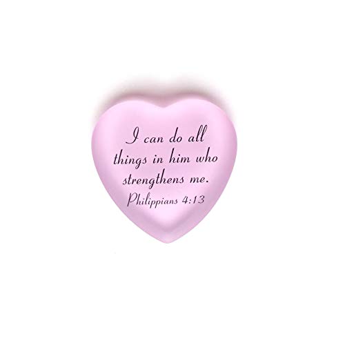Lifeforce Glass Scripture Heart with Pouch, I can do All Things in him who Strengthens me. (Pink) Pink