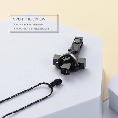 Cremation Jewelry Double Cross Necklace and Crystal Cube Memorial Ashes Urn Pendant Necklace Keepsake Jewelry for Adult Ashes with Birthstone Black