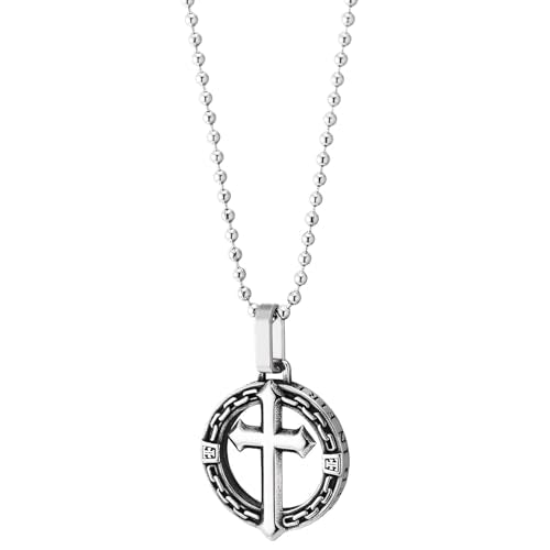 COOLSTEELANDBEYOND Stainless Steel Cross Pendant Necklace for Men, Gothic Templar Knight Medallion with Chain Edge, Religious, Stainless Steel, No Gemstone