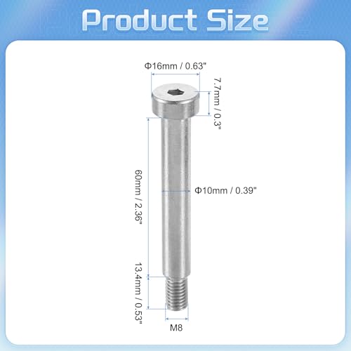 uxcell 304 stainless steel M8 shoulder screws, 60mm diameter and length, 6-piece set