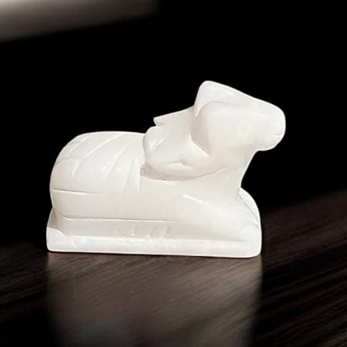 White Marble Nandi Bull Idol – 2.5" Shiv Ji Vahana Cow Figurine for Vastu, Good Luck, Success & Prosperity – Puja Room Decor, Home Temple Showpiece, Gift Item – Pack of 1