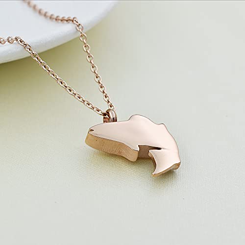 Romc Locu Fish Shape Cremation Jewelry for Ashes Stainless Steel Memorial Urn Necklace for Women Men Keepsake Jewelry Gift Rose Gold