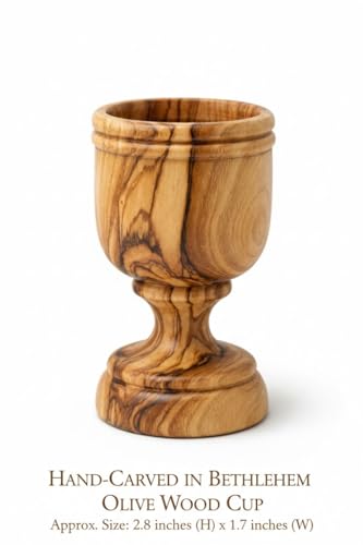 Zuluf Olive Wood Communion Wine Cup Set, 10 Count, 2.8 Inch Small Goblets, Handcrafted Bethlehem Holy Land, Eucharist Church Chalice Cups for Christian Worship & Religious Ceremony