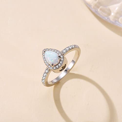 MANBU Sterling Silver Teardrop Opal Urn Ring for Ashes for Women Size 6
