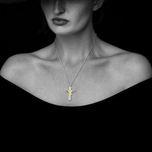 Guardian Angel Wing Cremation Urn Necklace for Ashes Cross Heart Love Memorial Keepsake Pendant Jewerlry Women Brother
