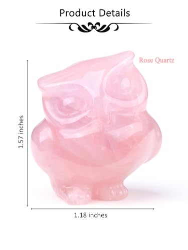 CrystalTears Rose Quartz Crystal Owl Figurine - Mini 1.57" Carved Stone Owl Statue, Pink Cute Gemstone Owl For Home Desk Decor - Spiritual Crystal Gift for Women Men Christmas Birthday Present