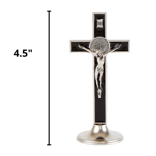 Needzo Black Enamel St Benedict Standing Crucifix, Catholic Cross, Inspirational Religious Gifts for Women and Men, Christian Decor, 4 1/2 Inch