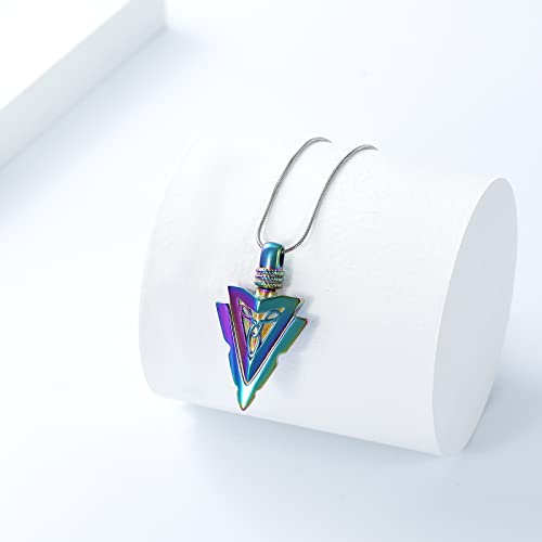 Cremation Jewellery for Ashes Necklace Arrowhead Pendant Memorial Necklace Urn Necklace for Ashe of Loved Ones Keepsake Lockets Ashes Holder Pet Dog Heart Urn Jewellry Spear Point Jewellry Rainbow