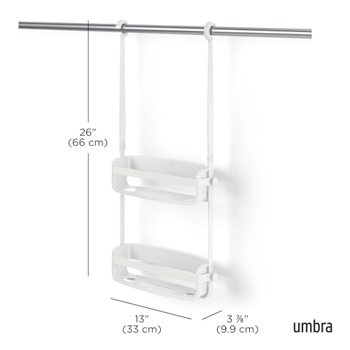 Umbra Flex Shower Caddy, Hanging 2 Shelves Bathroom Organizer, White