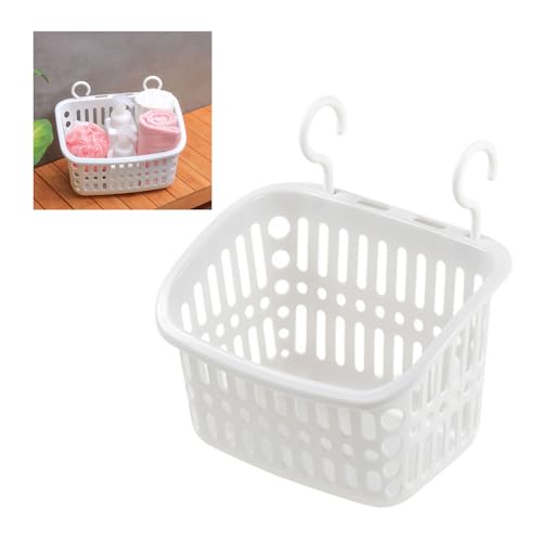 Aramox and Organized Hanging Shower Caddy, Plastic Draining Holes Multifunctional Storage Basket with Simple Design for Bathroom Kitchen (White) White