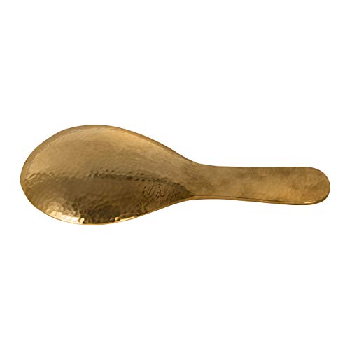 DeKulture handmade brass rice serving spoon with gold finish, flatware, food-grade, 7.9 x 3.7 inches, elegant tableware utensil.