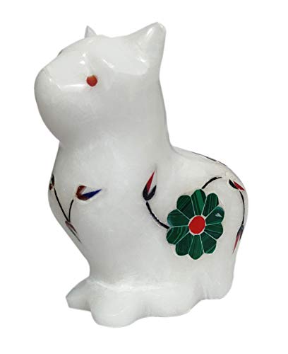 Purpledip Marble Statue 'Catty Cat': Gemstone Inlay Collectible Showpiece Gift (12107)