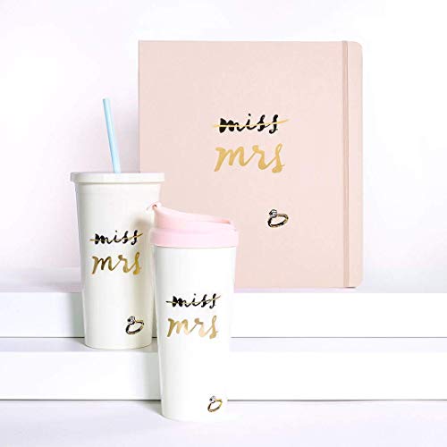 kate spade new york Acrylic Bridal Tumbler with Lid and Straw, 20 oz Tumbler for Bride to Be, Slim Double Wall Tumbler, Miss to Mrs. (White) (Pack of 2) 20 Ounces (Pack of 2)
