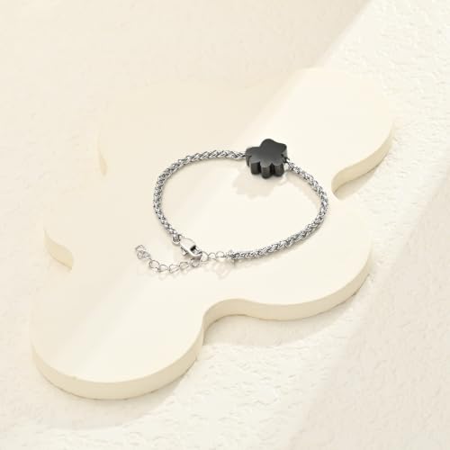 Paw Print Urn Bracelet for Ashes Dog/Cat Stainless Steel Cremation Jewelry Memorial Keepsake Adjustable Bracelets for Ash Holder Black