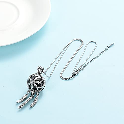 Dream Catcher Urn Necklace for Ashes Cremation jewelry for Women Men Stainless Steel Memorial Necklaces Ash Holder for Human Pets Keepsake Jewelry with Fill Tool Silver-Black