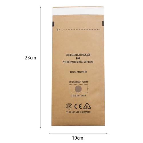 Sarini Sterilization Bags Kraft Self-Appointed with Autoclave Dry Sterilizer Sterilization Cosmetics Bag Nail Art Tool (100 x 200 mm) Pack of 100