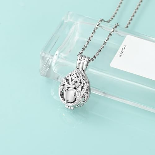 Tree of Life Urn Necklaces for Women Men Teardrop Cremation Jewelry for Ashes Keepsakes with Hollow Mini Ashes Urn Pendant Memorial Necklaces Jewelry Silver