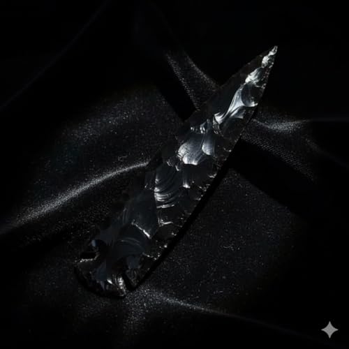 6 Inch Large Black Obsidian Arrowhead – Handcrafted Crystal Spearhead Athame – Hand Knapped Volcanic Glass for Protection, Meditation, and Home Decor Authentic Gemstone Point