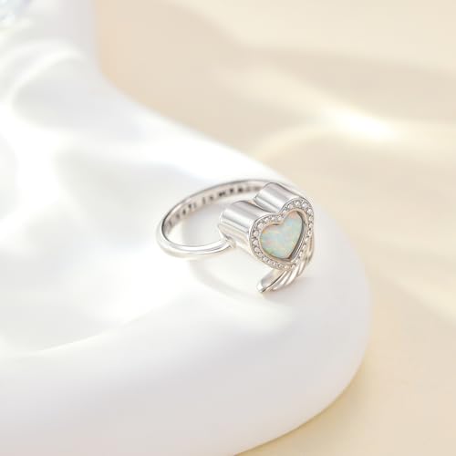 YAFEINI Urn Rings for Ashes 925 Sterling Silver Opal Urn Ring Adjustable Band Always in My Heart Opal Memorial Jewelry for Women