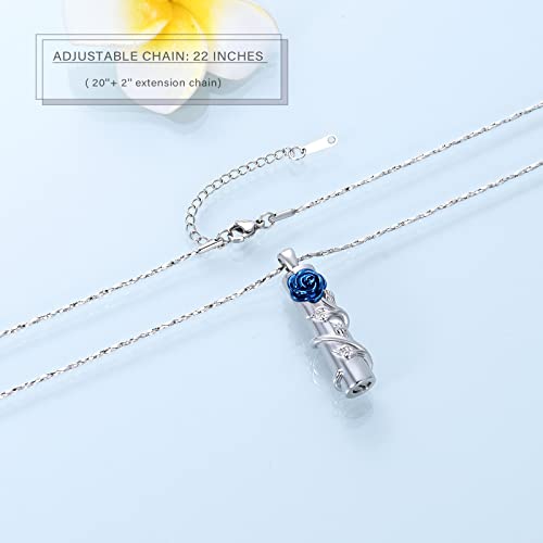 Imrsanl Cremation Jewelry Cylinder Urn Necklace for Ashes Silver-Blue