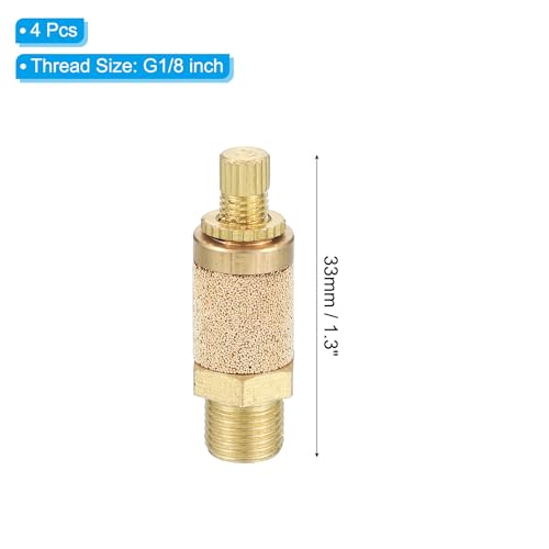 PATIKIL Air Pneumatic Silencer 4 Pieces Top Adjustable Air Flow Speed Controller G1/8 Male Thread Sintered Bronze Exhaust Silencer for Compressor Valves | Exhaust Silencer, Sintered Bronze, Top Adjustable Air Flow Speed Controller...