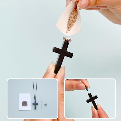 Cremation Cross Necklace for Ashes Stainless Steel Cross Urn Pendant with Mini Keepsake Ashes Holder Memorial Jewelry - With Me Always Black-With Me Always
