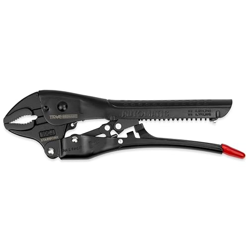 STARWORK TRUE MECHANIC automatic curved jaw locking pliers, 10-inch vise grips close-up