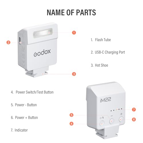 Godox iM22 Camera Flash Mini Flash 470mAh 440 Full-Power Flash White